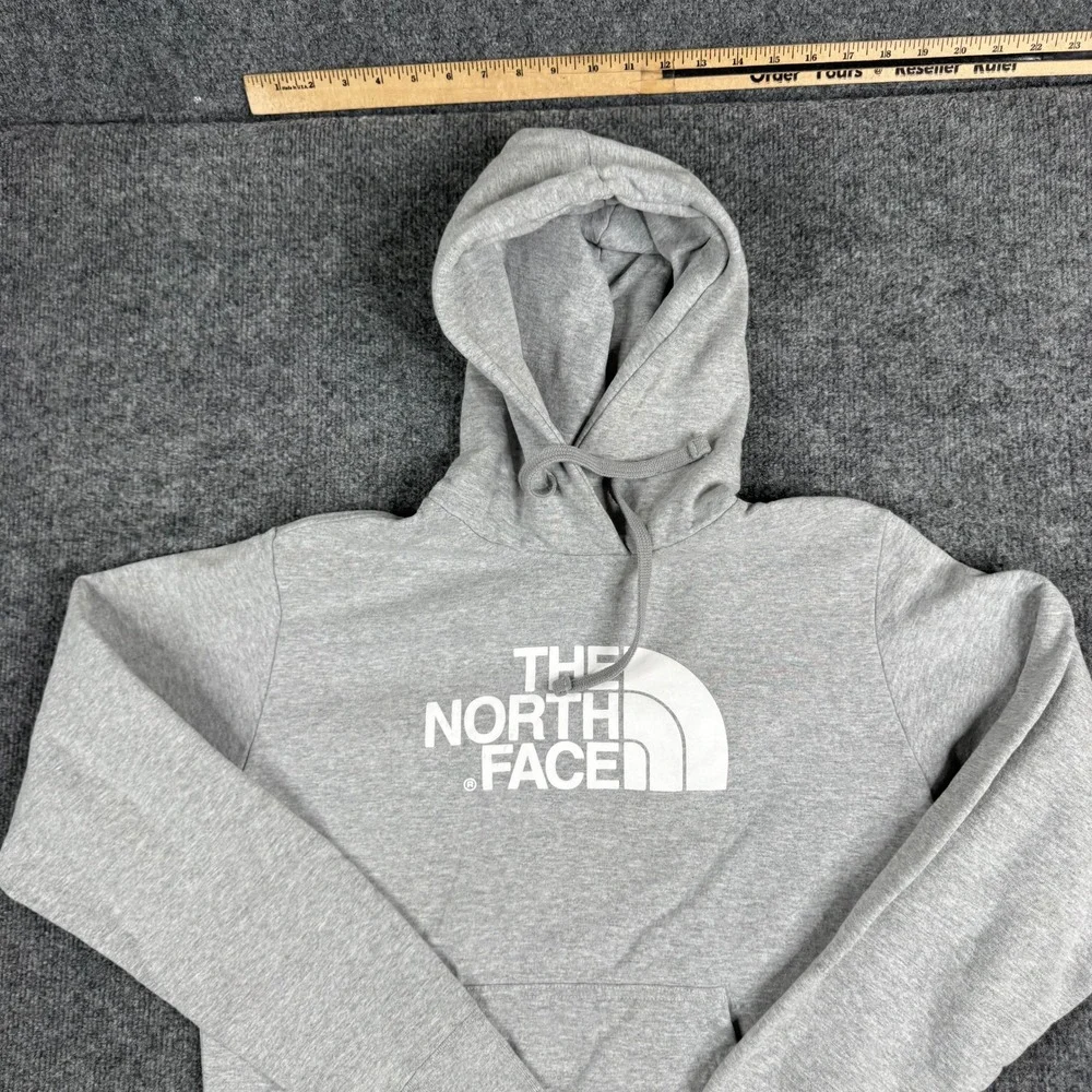 The North Face Hoodie Mens Size S Gray Graphic Logo Pullover Fleece Stained Fair